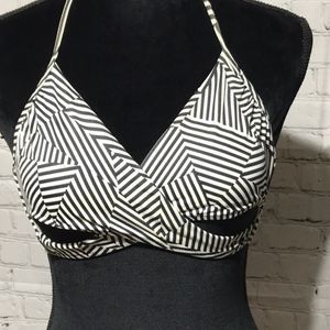 VS PINK black & white lined bikini top S/P